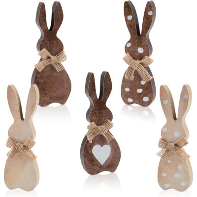 5 pièces de décorations de table de lapin de Pâques Farmhouse Rabbit en bois avec nœud