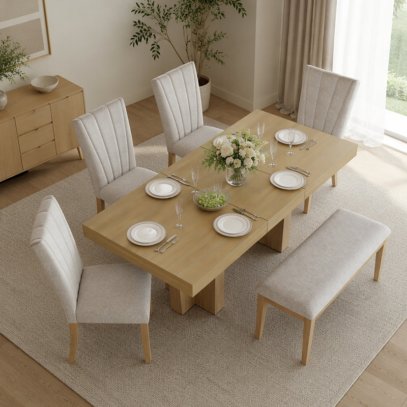 Ensemble de table de salle à manger en bois extensible Farmhouse