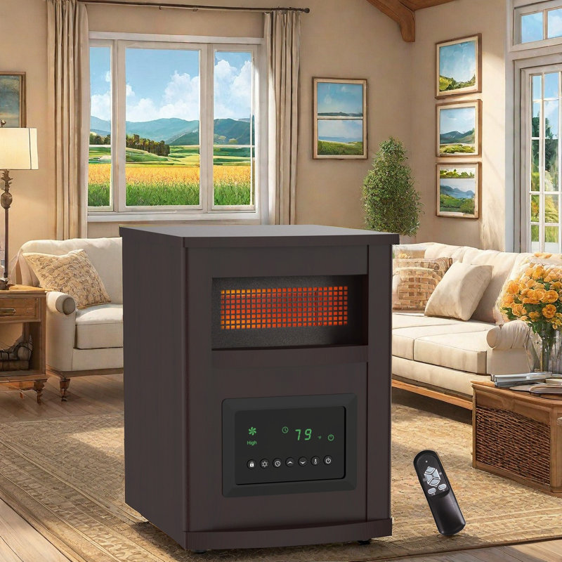 Infrared Quartz Space Heater With Remote Control, 1500W Electric Heater With 3 Heat Settings (750W/1500W/Eco), Timer Function, Overheat & Tip-Over Protection, Cool-Touch Exterior, Child Safety Lock For Home And Office