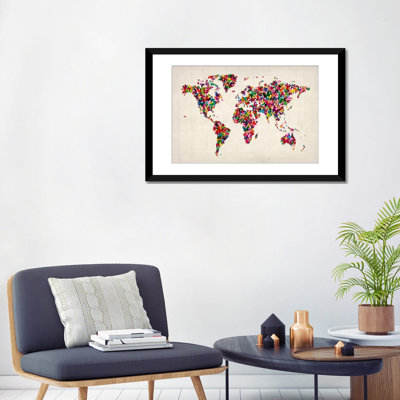 'Butterflies World Map II' Graphic Art on Canvas