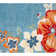 TOWN & COUNTRY EVERYDAY Hibiscus Bloom Border Modern Floral Outdoor Rug Light Blue/Red