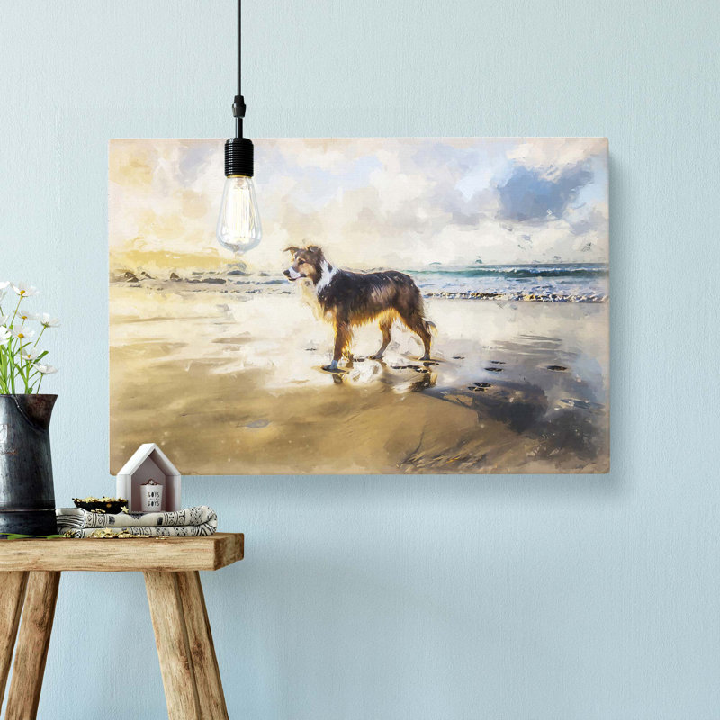 Border Collie Dog At The Beach In Abstract - Wrapped Canvas Painting, 35cm H x 50cm W