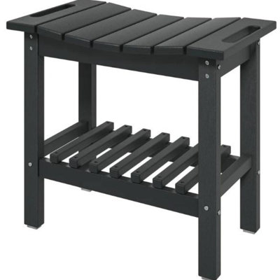 Durable All-Weather Storage Bench and Shower Stool with Two-Tier Shelving, Ergonomic Handle for Indoor and Outdoor Use