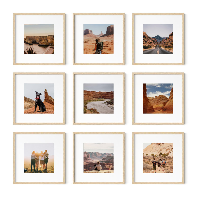 Matte Picture Frame - Set of 9 with Mat, 8" x 8", 12" x 12", Beige