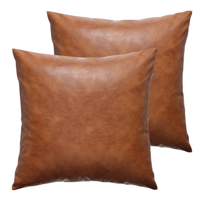 Faux Leather Throw Pillow Covers, 20X20 Inch Set Of 2 Brown Lumbar Boho Modern Square Home Decorative Pillow Cases For Outdoor Living Room Couch Bed Sofa Bedroom Cushion Covers