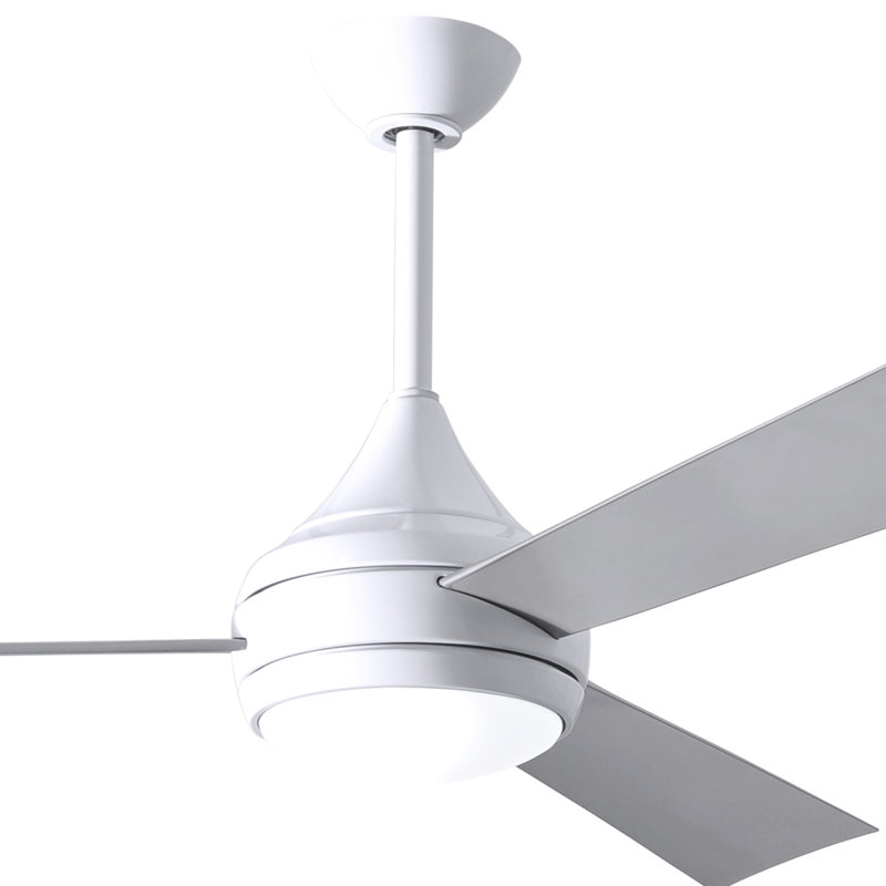 Donaire LED Outdoor Downrod Ceiling Fan, Gloss White, Brushed Stainless