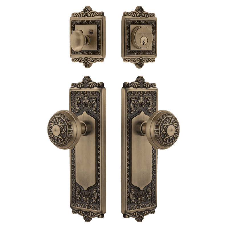 Nostalgic Warehouse Egg & Dart Entry Set with Egg & Dart Knob, Antique Brass, 2.75