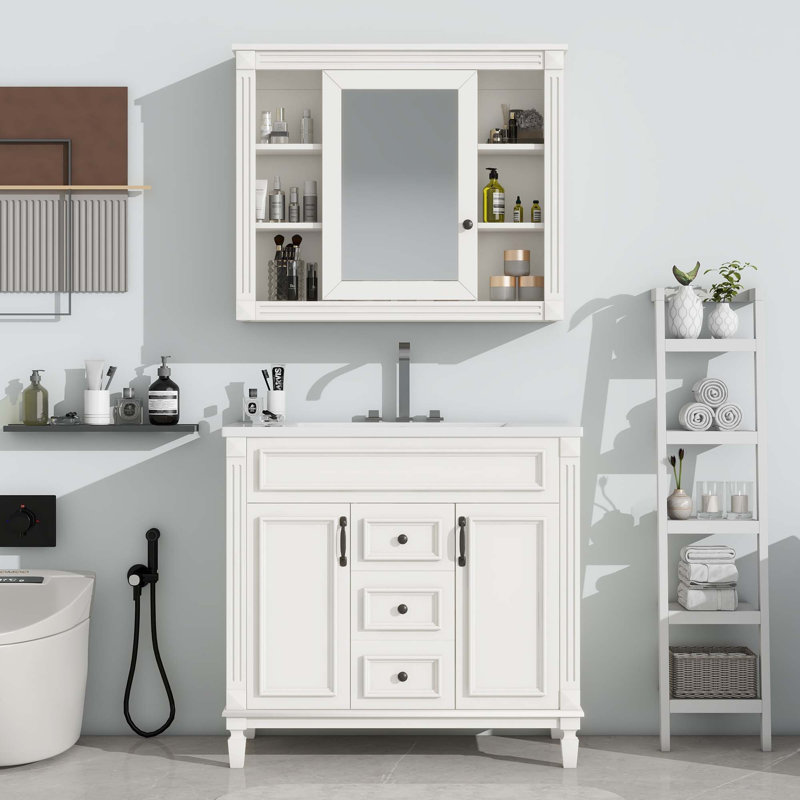 Meuble-lavabo 36 po avec lavabo en résine et miroir, Blanc