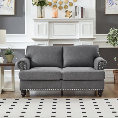 Causeuse de salon moderne et classique avec revêtement en tissu de polyester et clous argentés élégants