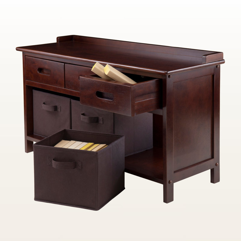 Banc de rangement 4 pièces Signe avec 3 paniers pliables et 3 tiroirs de couleur brune Signe, Chocolate