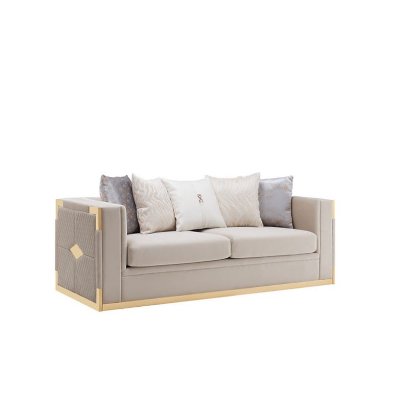 Ensemble de salon en velours 2 pièces Yubo, Velours crème
