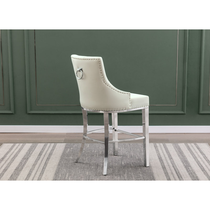 Kairin Upholstered Counter Stool, Cream Velvet / Silver, Counterstool (40" Seat Height)