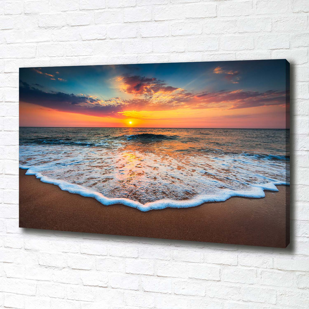 Leinwanddruck - Wandkunst - Drucke auf Leinwand - 100X70 Bildmotiv: Sonnenuntergang am Meer