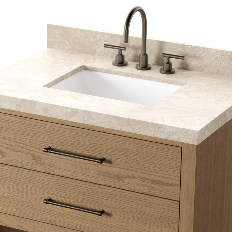 Anthem Single Vanity, Satin Light Wash Oak, Sand Marble