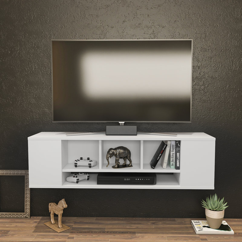 Meuble télé flottant pour téléviseur de 70 po ou moins Abbie-James, Blanc