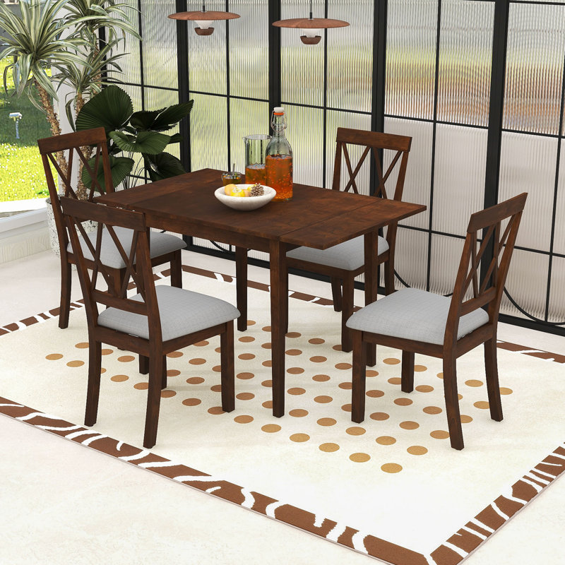 Ensemble de 5 tables de salle à manger pliables avec abattants et 4 chaises rembourrées, Brun