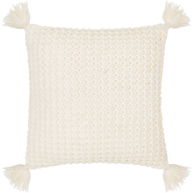 Makrome Wool Blend Reversible Pillow Cover, 18"H x 18"W, Ivory