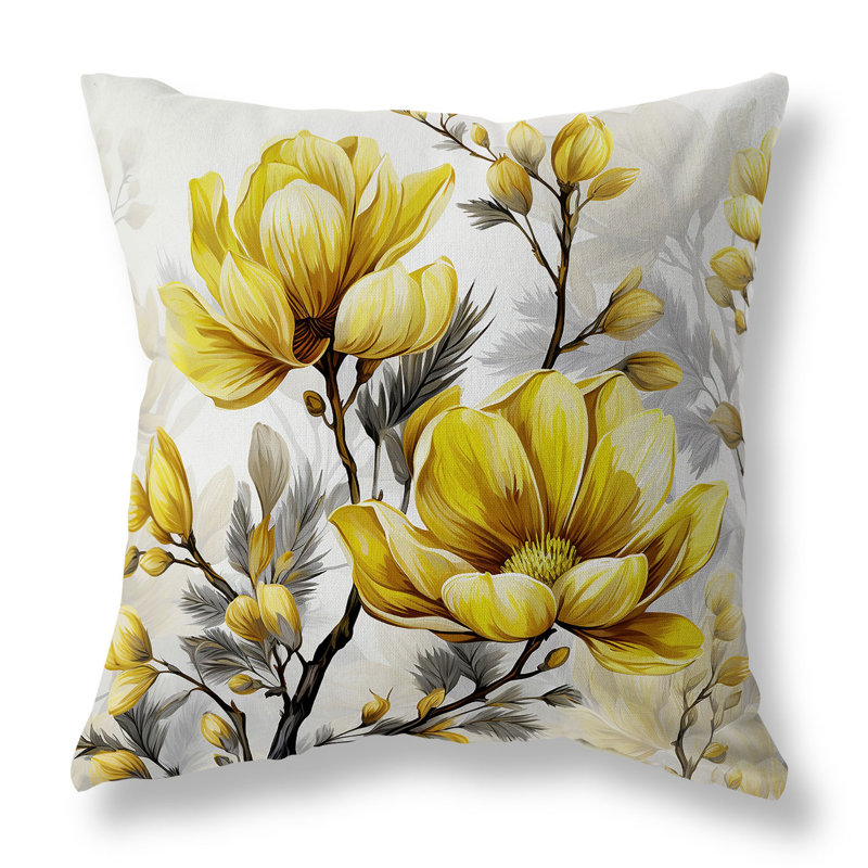 Coussin décoratif réversible intérieur / extérieur Zinnia Zest, Jaune/gris, H 26 po x l 26 po