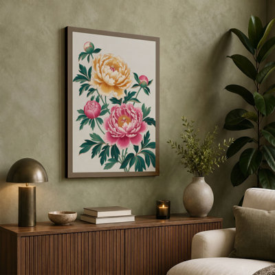 Peonies in Bloom Botanical - Wrapped Canvas