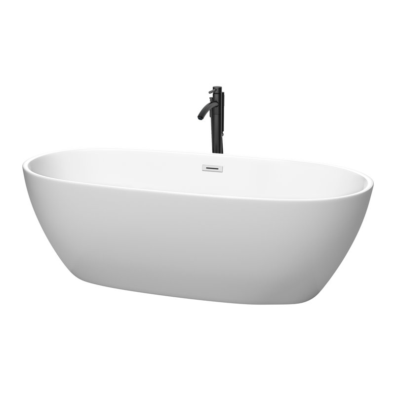 Juno 71'' x 32'' Soaking Acrylic Bathtub with Faucet, Matte White/Polished Chrome/Matte Black