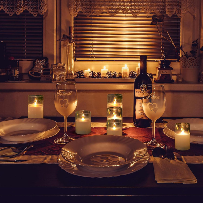 3 Pack Clear Glass Flameless LED Pillar Candles:Battery-Operated with Remote Timer, Real Wax, Flickering Flame