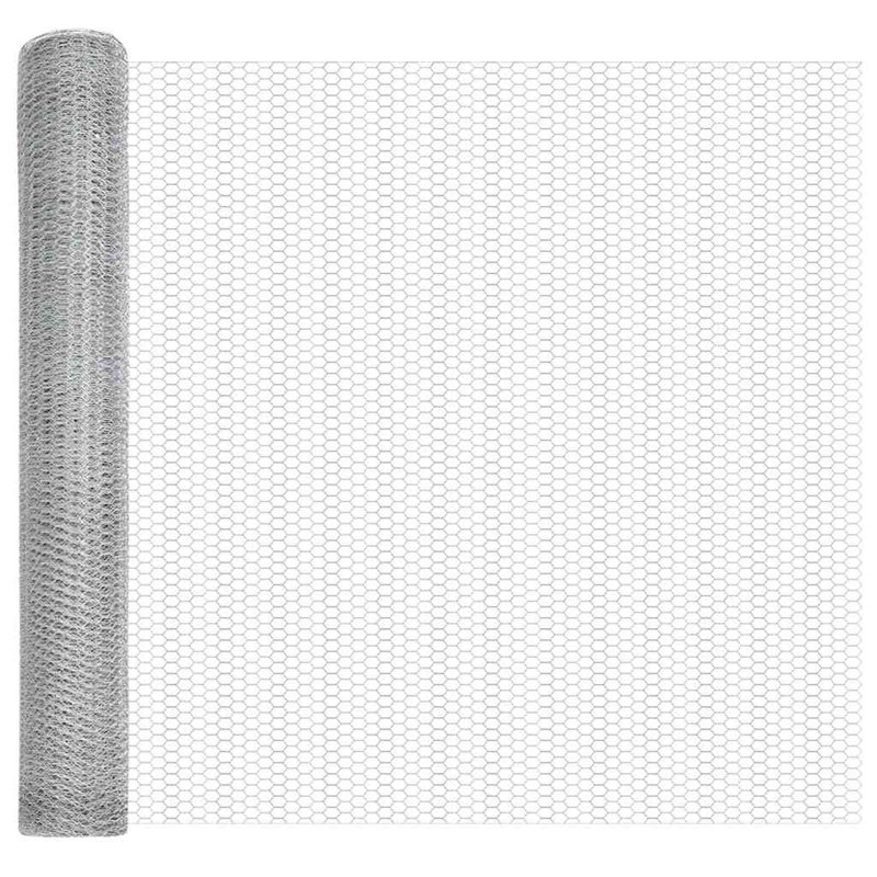 Vidaxl Fence With Posts PVC-Coated Steel, 120cm H x 2500cm W x 3.2cm D, Silver