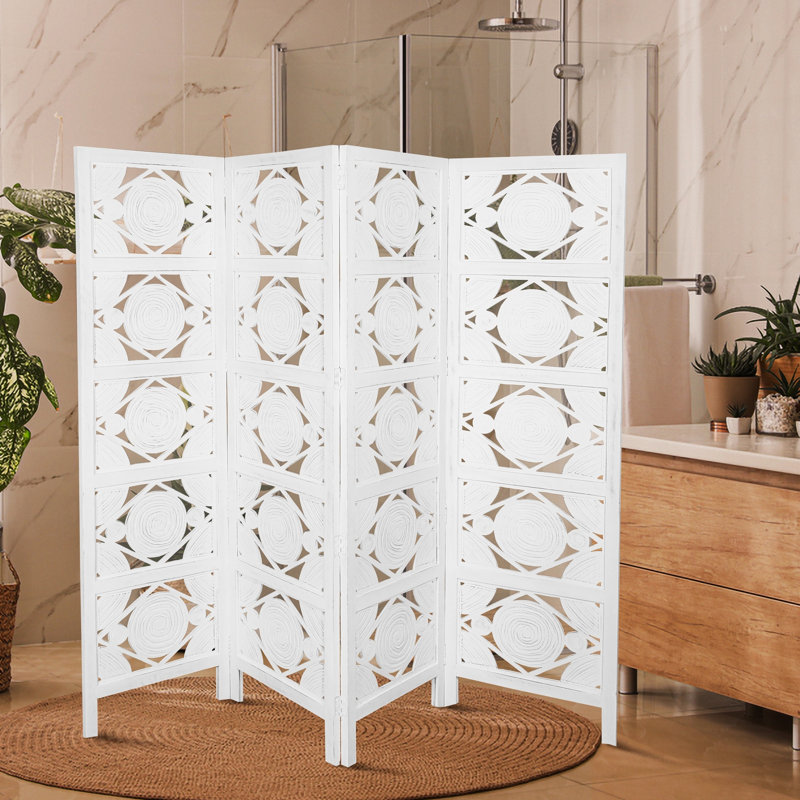 Bremmer 200cm W x 180cm H 4 - Panel Solid Wood Folding Room Divider, White