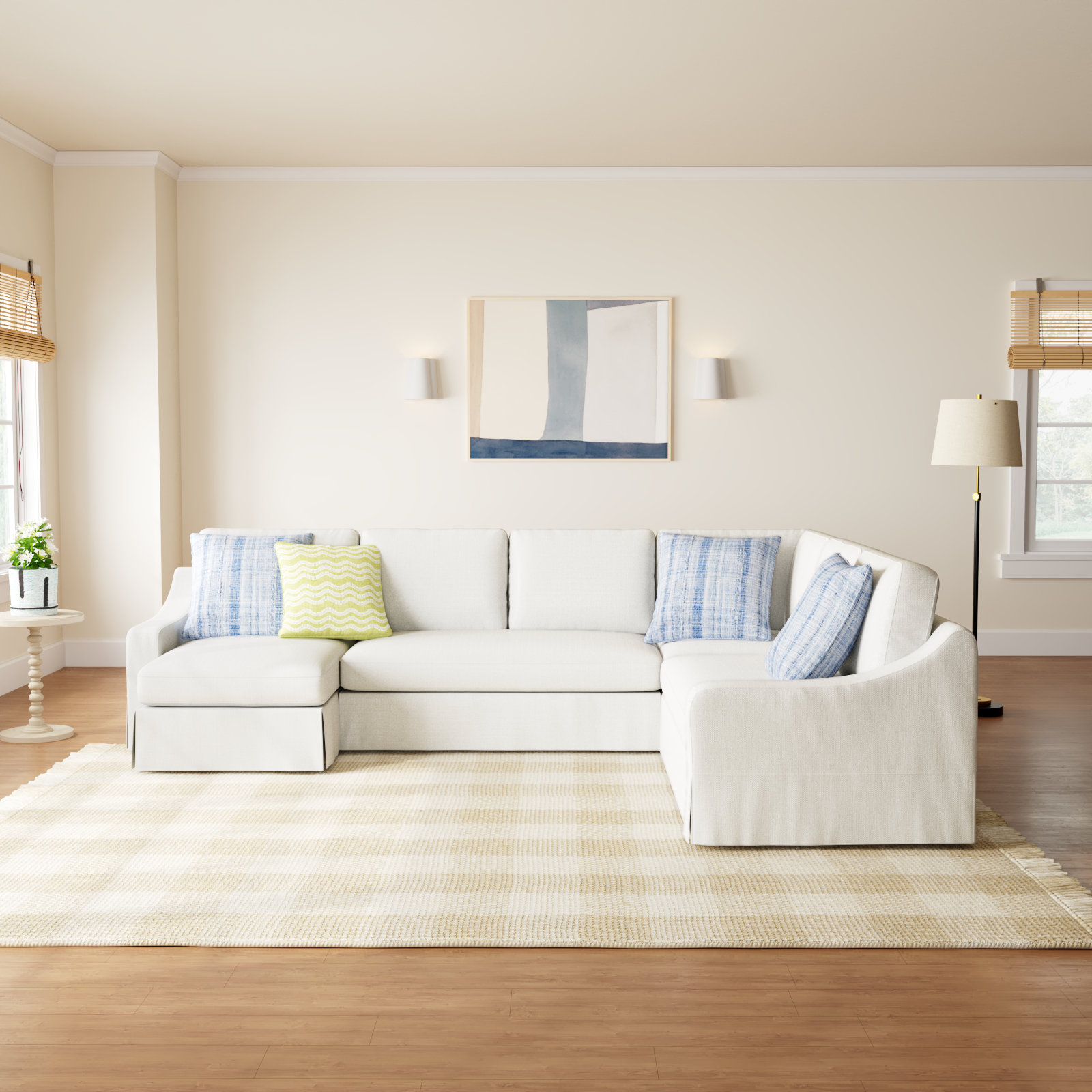 Cranbrook Slipcovered U-Sectional, Bayou Off White Canvas, Left Hand Facing