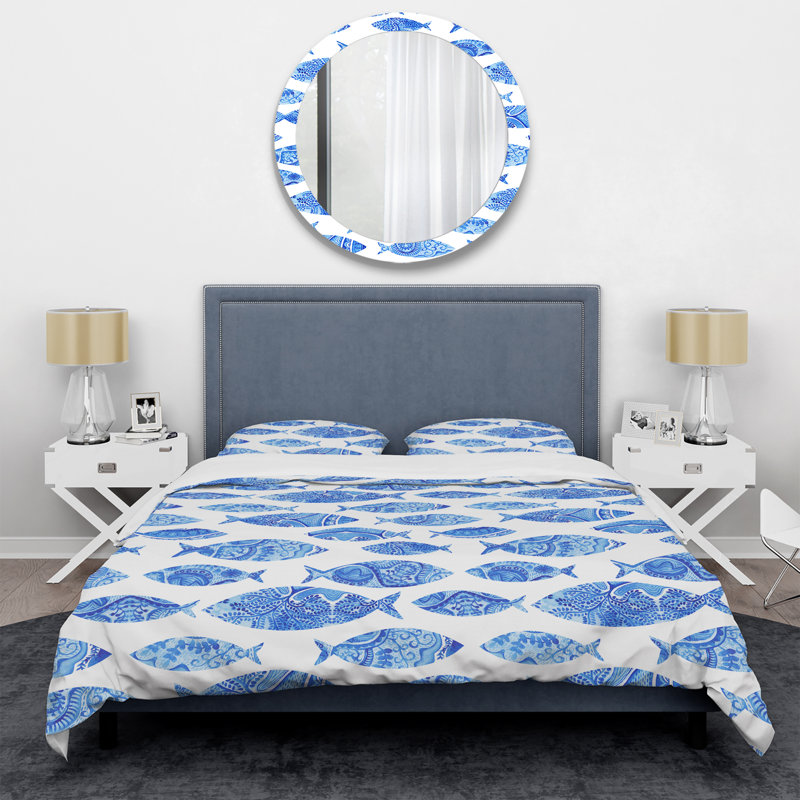 Twin Blue and White Microfiber Nautical Duvet Cover Set