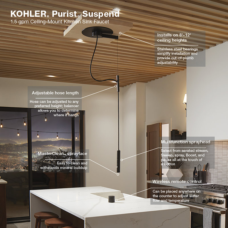 Purist Suspend Ceiling-Mount Kitchen Faucet Kit, Vibrant Brushed Moderne Brass