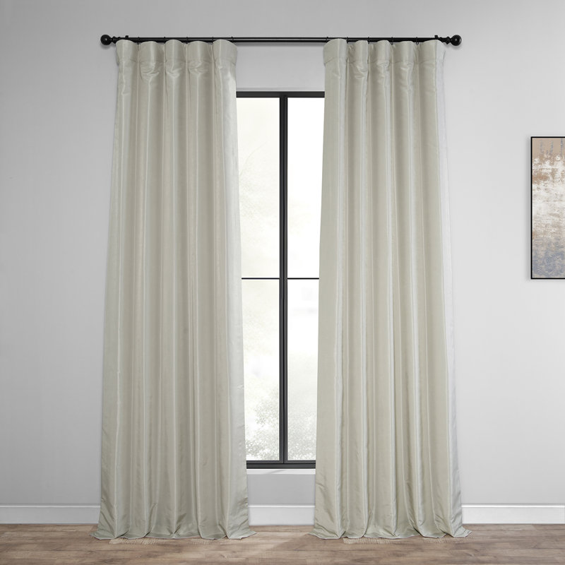 Iohannes Vintage Textured Faux Dupioni Rod Pocket Silk Blackout Curtains - Single Panel Drapes, Off White, 50" W x 96" L