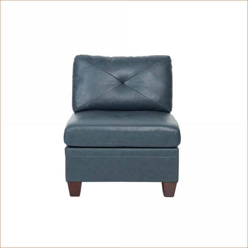 Fauteuil d'appoint contemporain sans accoudoirs en cuir véritable capitonné, salon bleu marine pour adultes