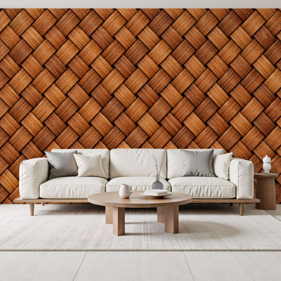 Peel and Stick Wallpaper Woven Rattan Bamboo Texture Natural Brown Basket Weave Surface Wall Murals 100"H x 144"W Removable PVC Wall Paper Self-Adhesive Wall Decor for Bedroom Living Room Home Office