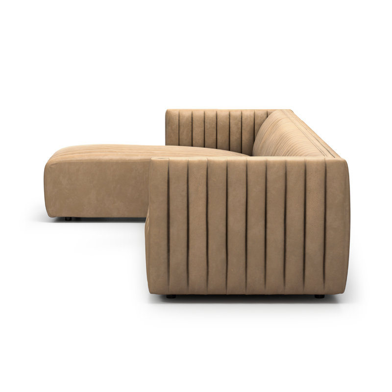 Augustine Chaise Sectional, Palermo Drift Genuine Leather, Left Hand Facing, 26.5" H x 126" W x 64" D