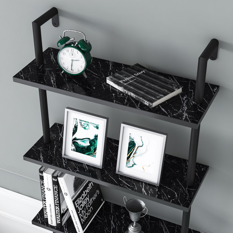 Innis Ladder Bookcase, Black/Black Marble