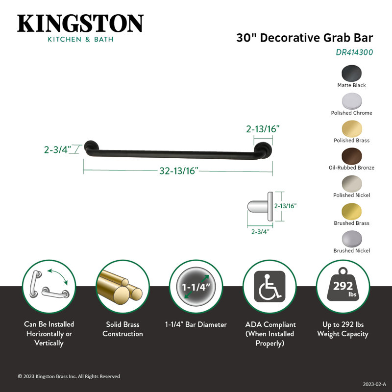 Kingston Brass Manhattan 1-1/4 Inch O.D Grab Bar, Matte Black, 32.81" W
