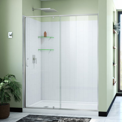 Flex 60" W x 34" D x 78" H Semi-Frameless Square Tub Enclosure with Fixed Panel and Base Included