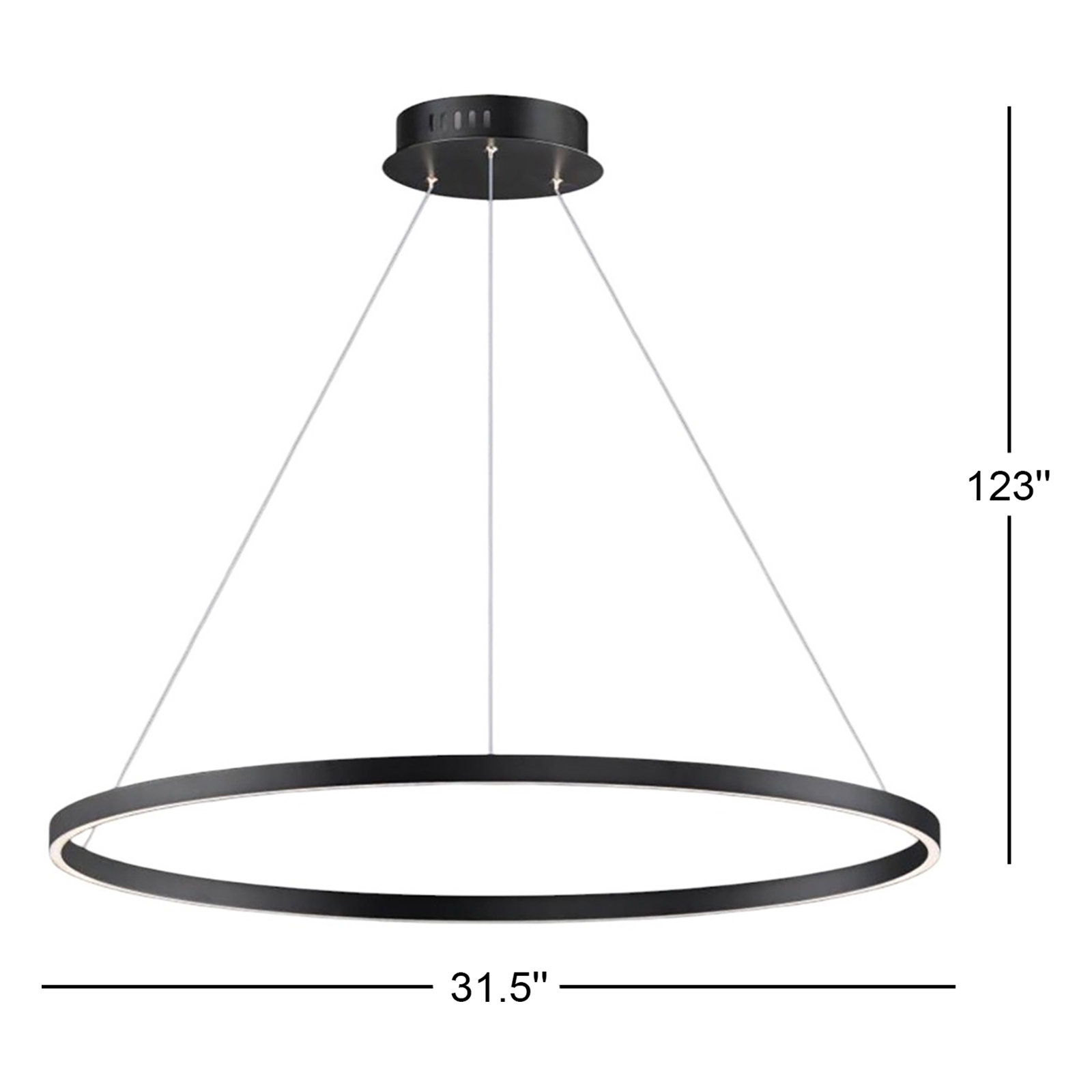Mills Single Light Dimmable LED Pendant, Black, 1.25" H x 31.5" W x 31.5" D