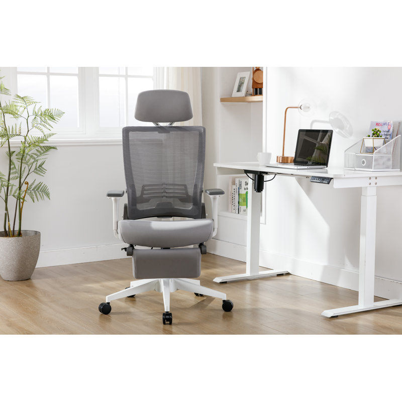 Chaise de bureau ergonomique pliable avec pédales et support lombaire réglable | Appui-tête / accoudoirs à dossier haut en deux dimensions, dossier en filet respirant et siège moelleux | Chaise de bureau à domicile
