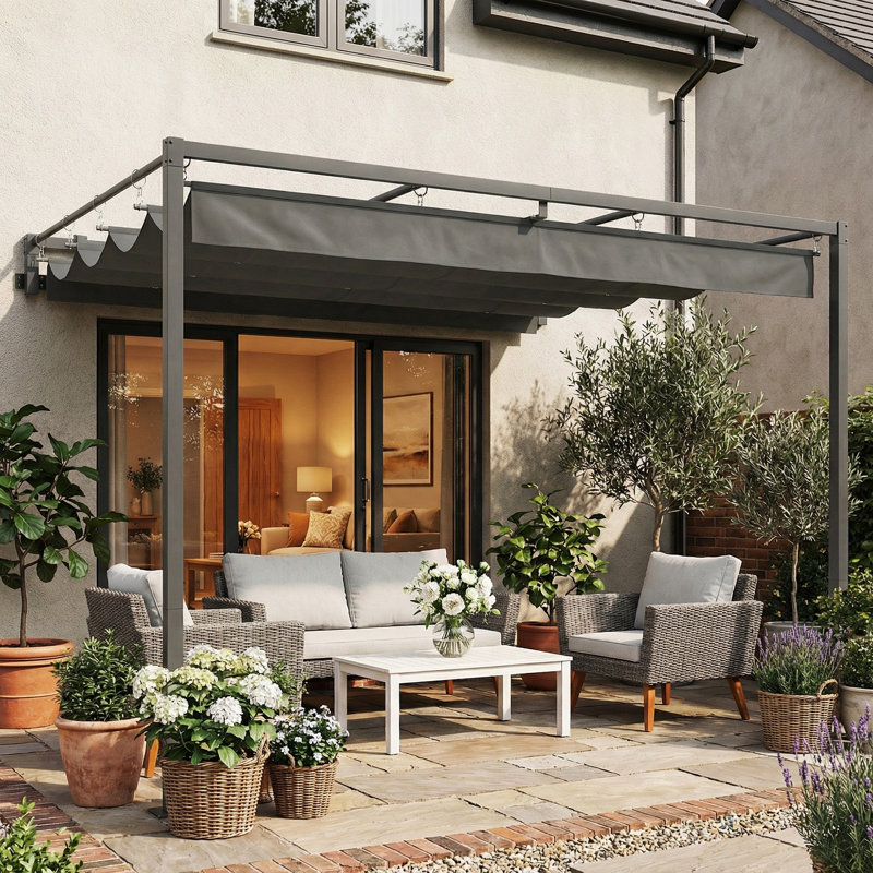 Auvent rétractable 10 'x 10', pergola murale, gris foncé