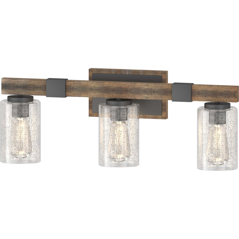 Barre d'éclairage de salle de bain ou de meuble-lavabo 3 lumières l 24 po en noyer noir Loon Peak V4373 avec abat-jour cylindrique en verre bullé transparent