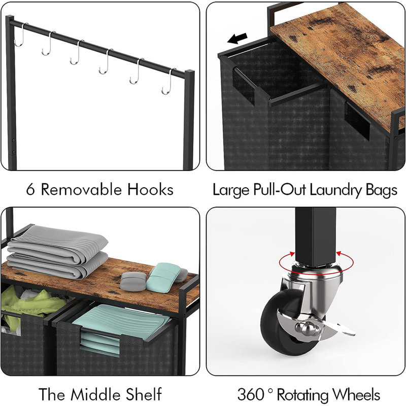 Marabella Rolling Laundry Center with Handles, Brown