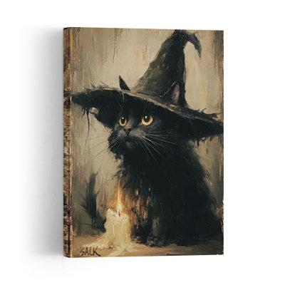 Curious Witch Cat Rustic Vintage Cat Portrait Wall Art Print 1 Piece Wrapped Canvas Wall Art