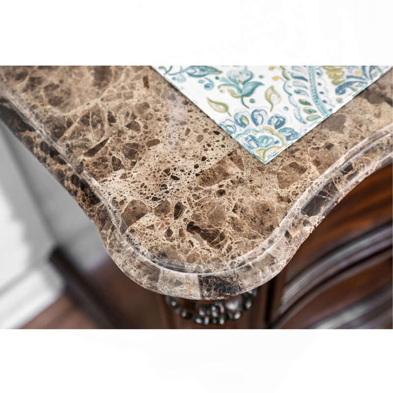 Table de chevet en marbre véritable avec 2 tiroirs, cerisier brun