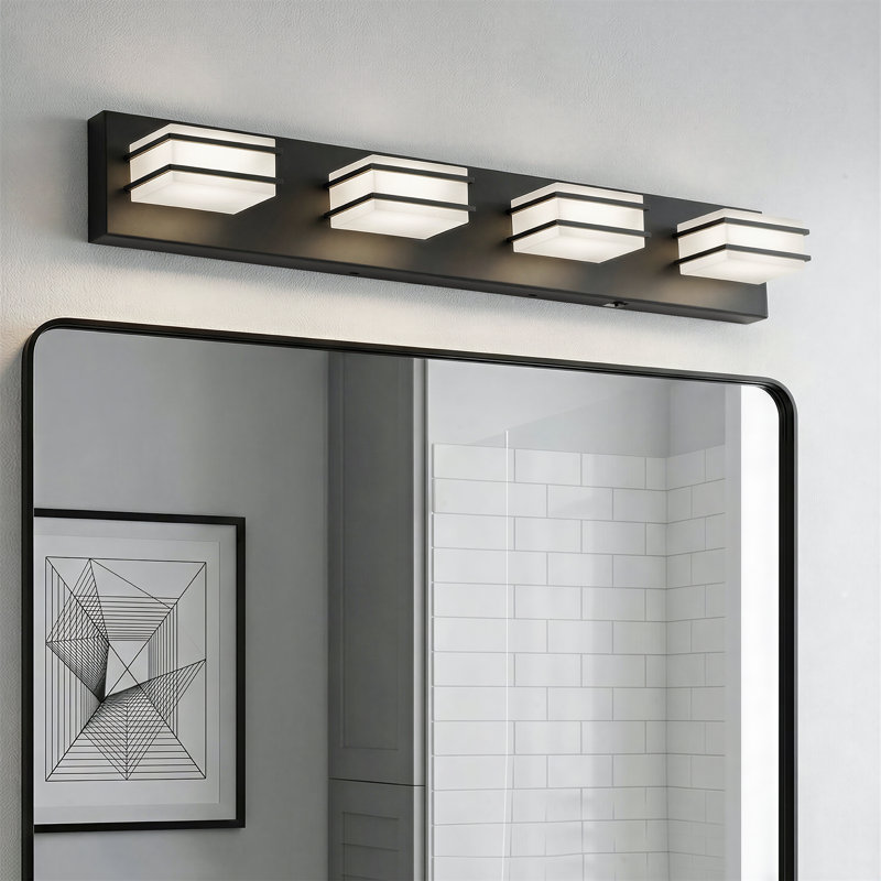 Barre d'éclairage à DEL pour meuble-lavabo à DEL 5 tasses, noir mat, Noir mat, Quatre lumières, 4.33" H x 29.13" W x 4.53" D