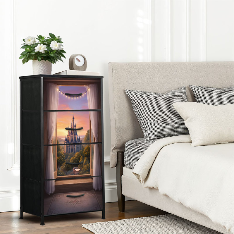 4 Drawer Dresser for Bedroom, Narrow Chest of Drawers, Wooden Top and Study Iron Frame 18"x37.5"-(WxH), Black24