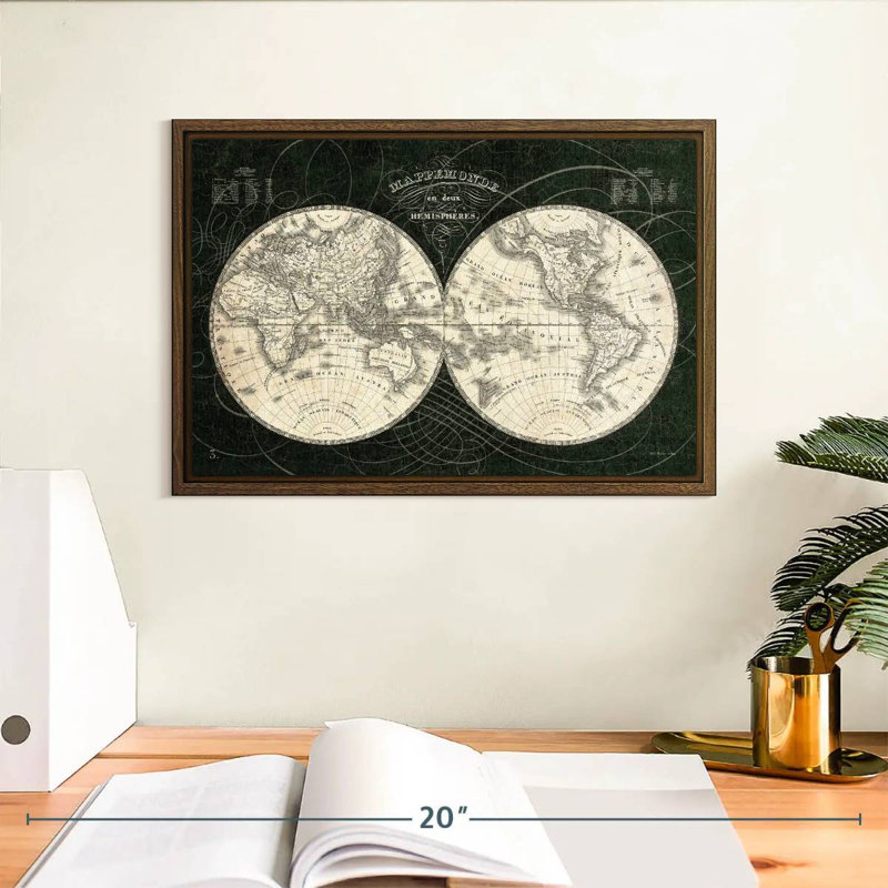 Monde français Licata noir et blanc, 37 po x 25 po, Cadre flottant noyer