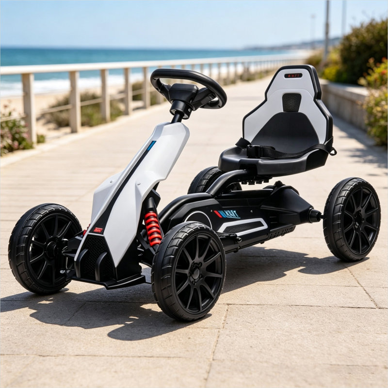 Kart électrique à deux vitesses pour enfant avec roues tout-terrain en polypropylène blanc sculpté