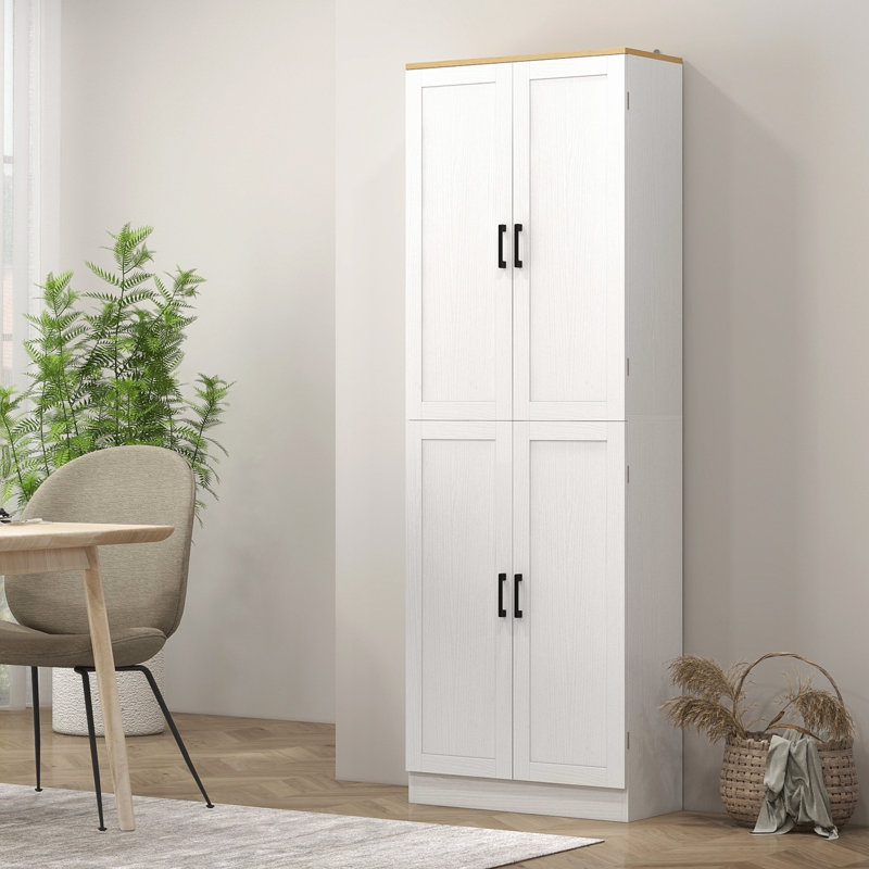 4-Door Freestanding Kitchen Shelf, 67" With Adjustable Shelves, Distressed White For Neat Pantry Cabinet, Organized