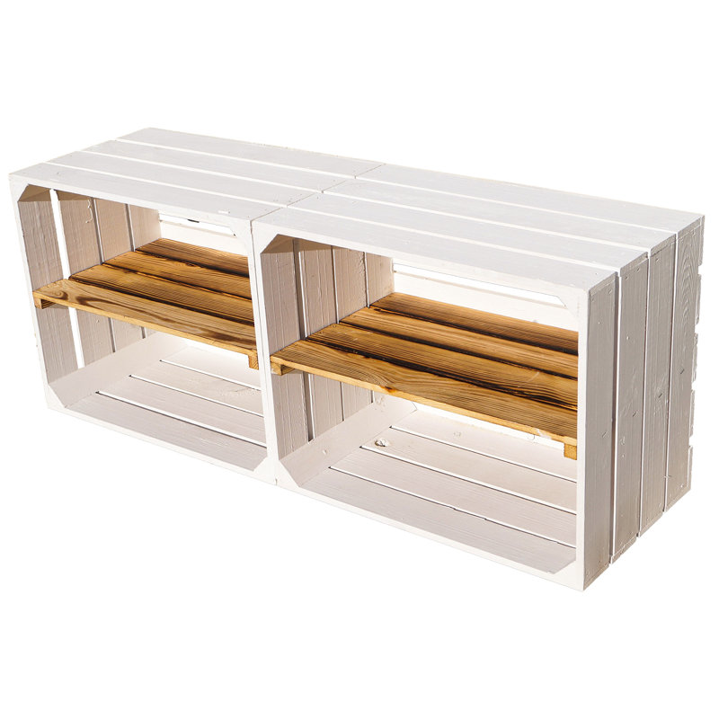 4 Pair Stackable Solid Wood Shoe Rack, White/Brown